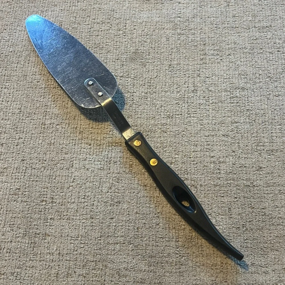 Stanley Stainless USA Pie Cake Server Serrated Edge Black Handle Vintage Utility